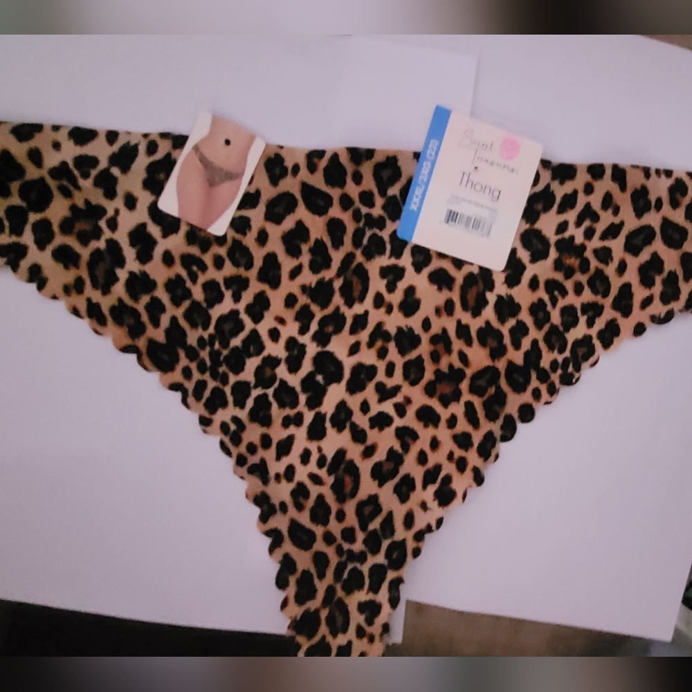 Leopard Print Thong Bikini Bottom - Tan & Black